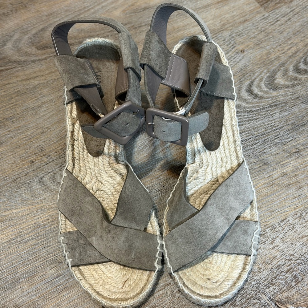 Vince Taupe Suede Espadrille Sandals